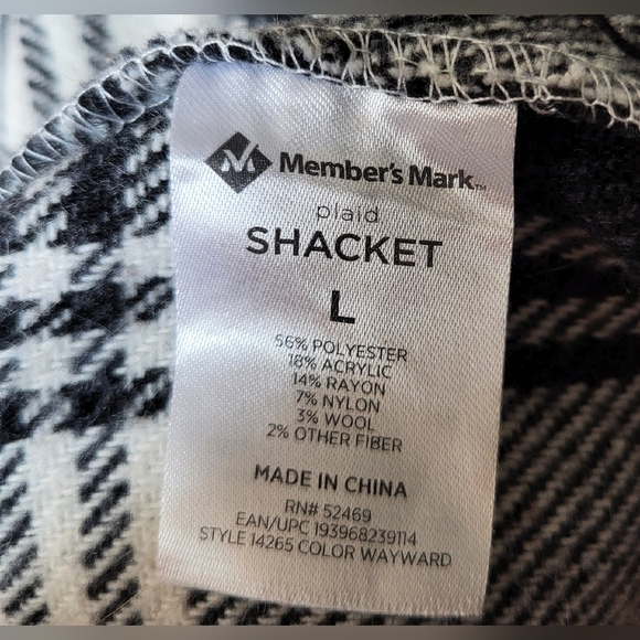 Shacket Plaid Button-Up in Black and White Double Button Pockets Size L - Picture 7 of 7